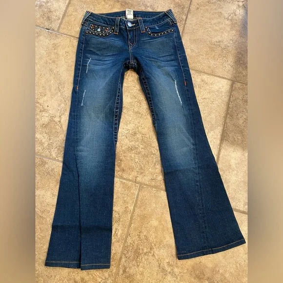 True Religion Womens Jeans Flare Size 27 Studded JOEY - Picture 2 of 6